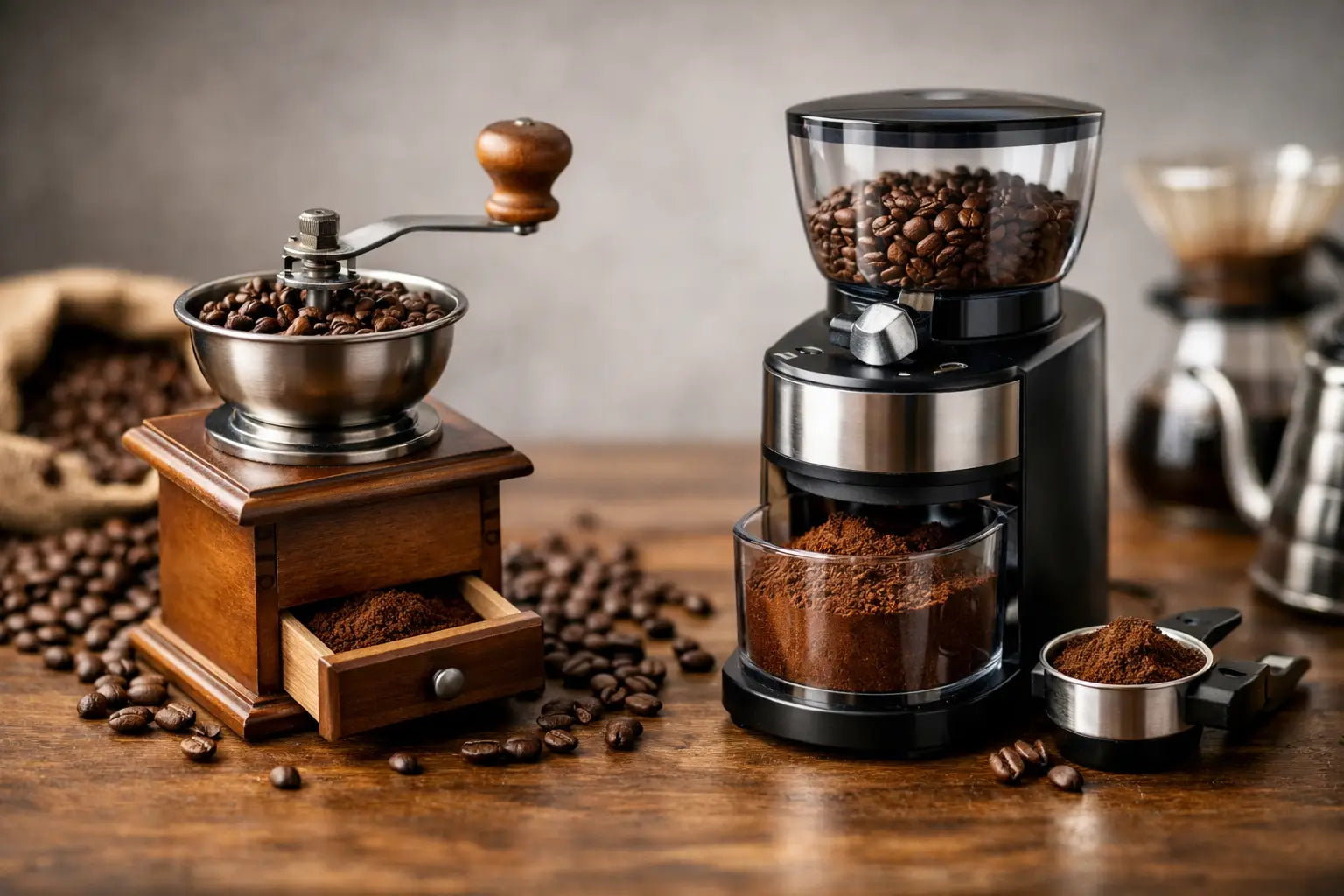 Handmühle oder elektrische Kaffeemühle im Vergleich