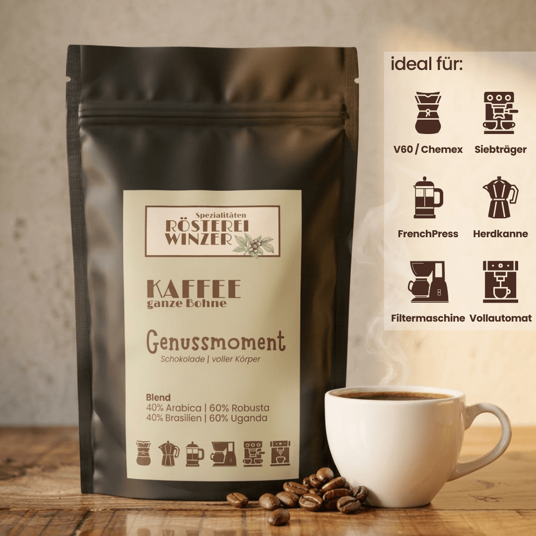Spezialtäten Rösterei Winzer, ganze Bohnen kaufen, Zubereitungsempfehlung, ideal für Filter, V60, Chemex, French Press, Siebträger, Kaffeevollautomat, Herdkanne, Bialetti