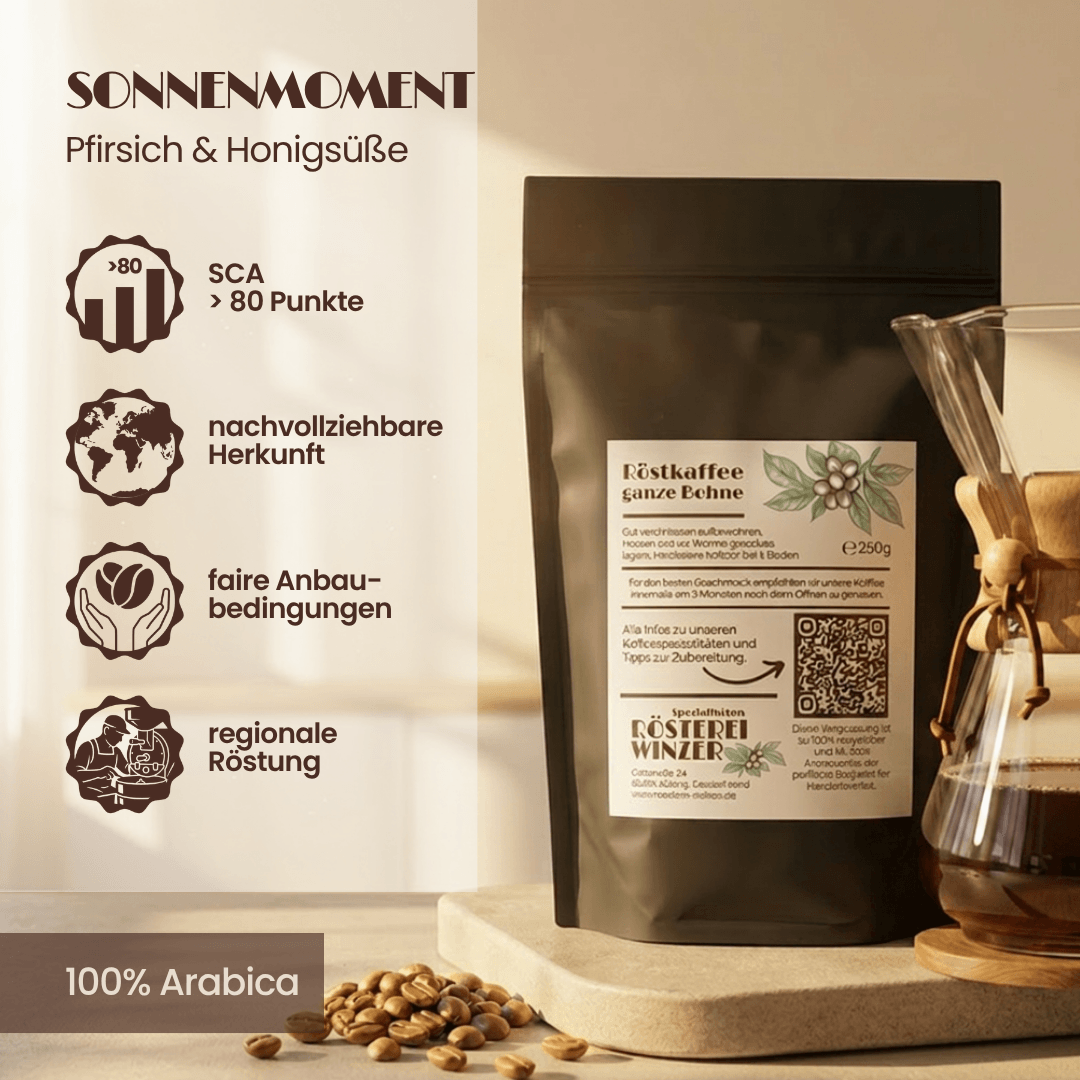 Spezialitäten Kaffee, ganze Bohne, 250g kaufen, Rösterei Winzer, Kolumbien, Pfirsich, Honig