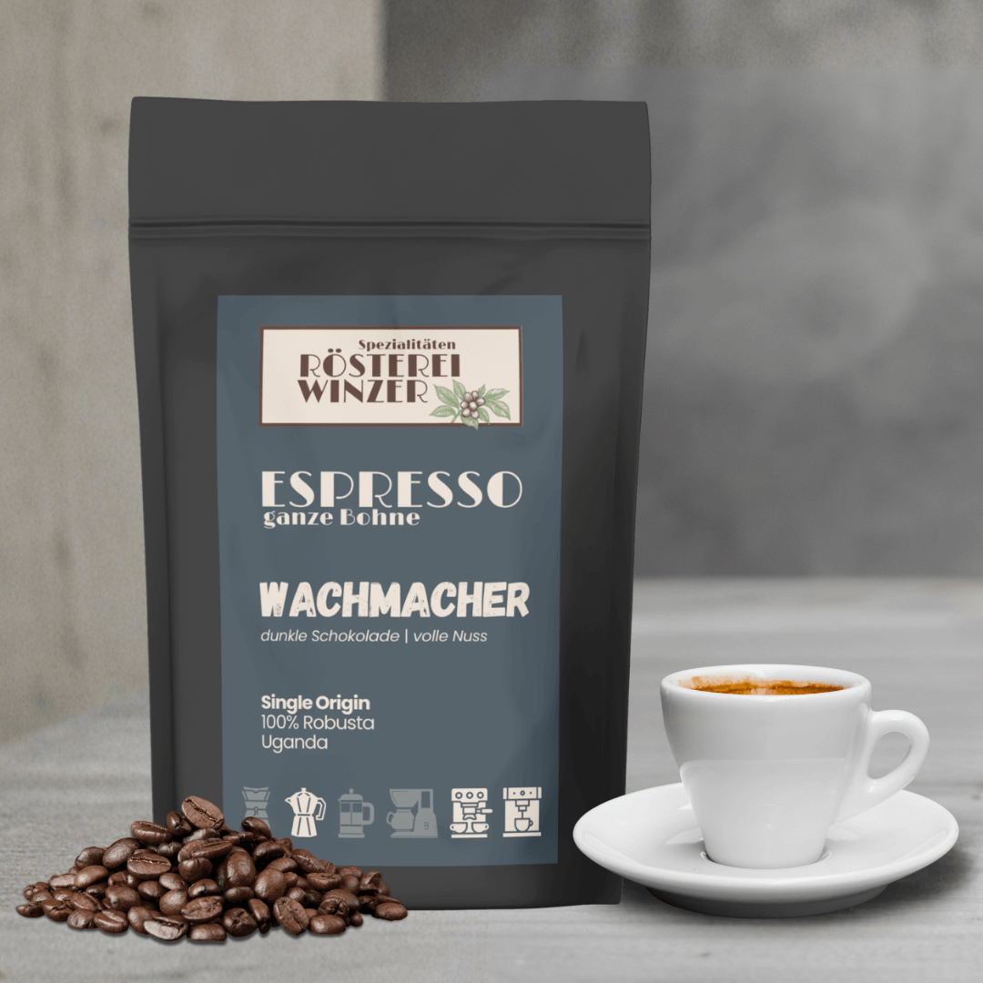 Wachmacher 100% Robusta aus Uganda, dunkle Schokolade, viel Koffein