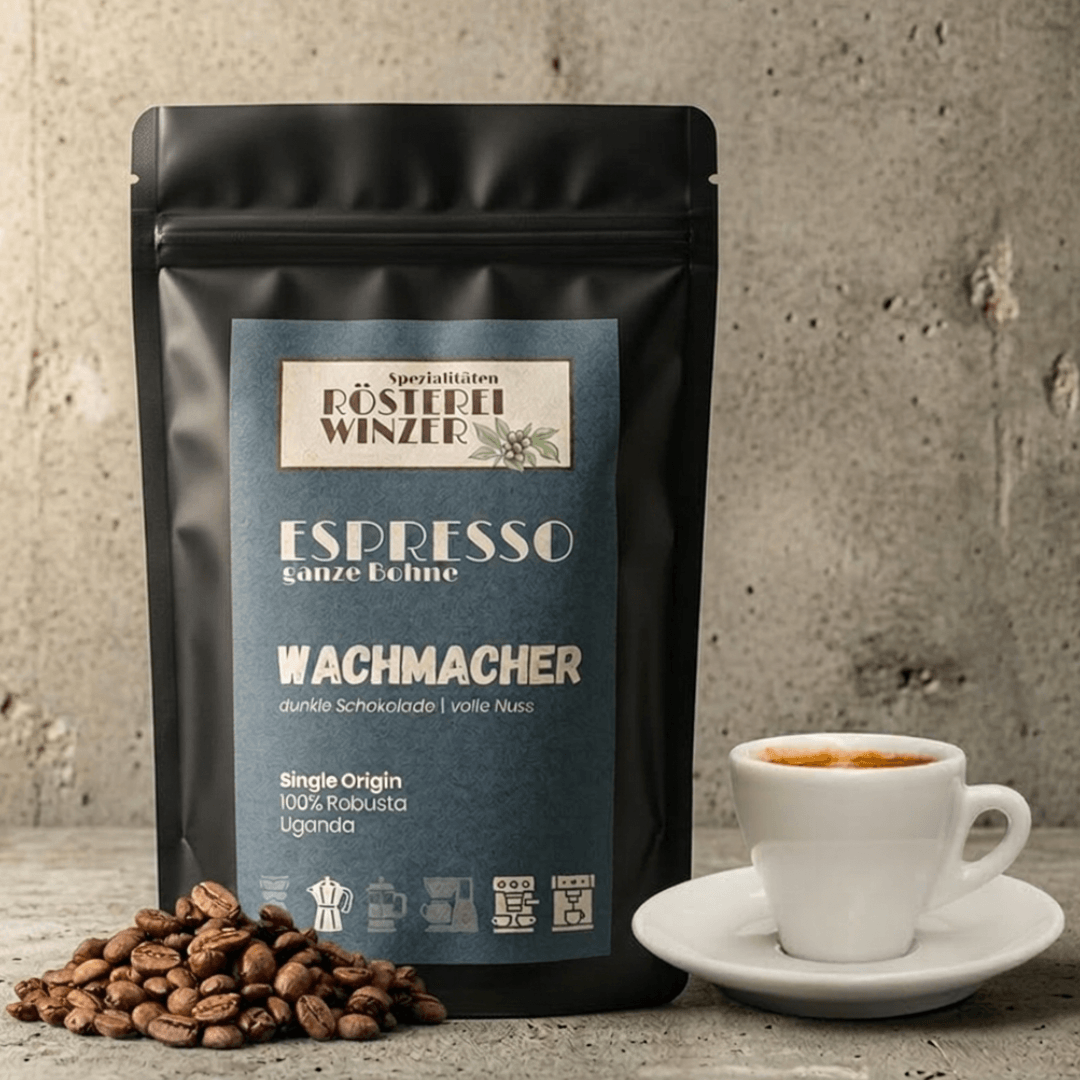 Wachmacher 100% Robusta aus Uganda, dunkle Schokolade, viel Koffein