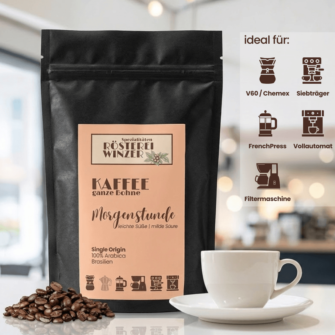 Spezialtäten Rösterei Winzer, ganze Bohnen kaufen, Zubereitungsempfehlung, ideal für Filter, V60, Chemex, French Press, Siebträger, Kaffeevollautomat