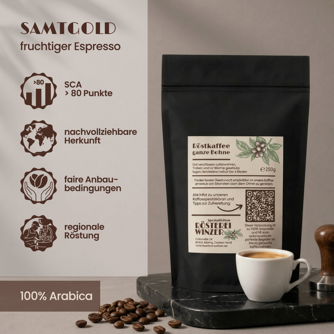 Spezialitäten Kaffee, ganze Bohne, 250g kaufen, Rösterei Winzer, fruchtiger Espresso, Pflaume und Honig